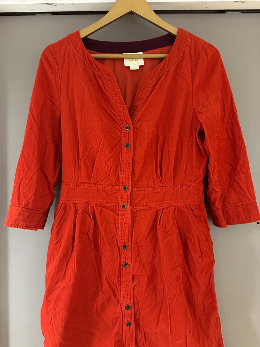 Anthropologie Maeve Anaheim Corduroy Shirt Dress Red Orange Button Front - Picture 4 of 8
